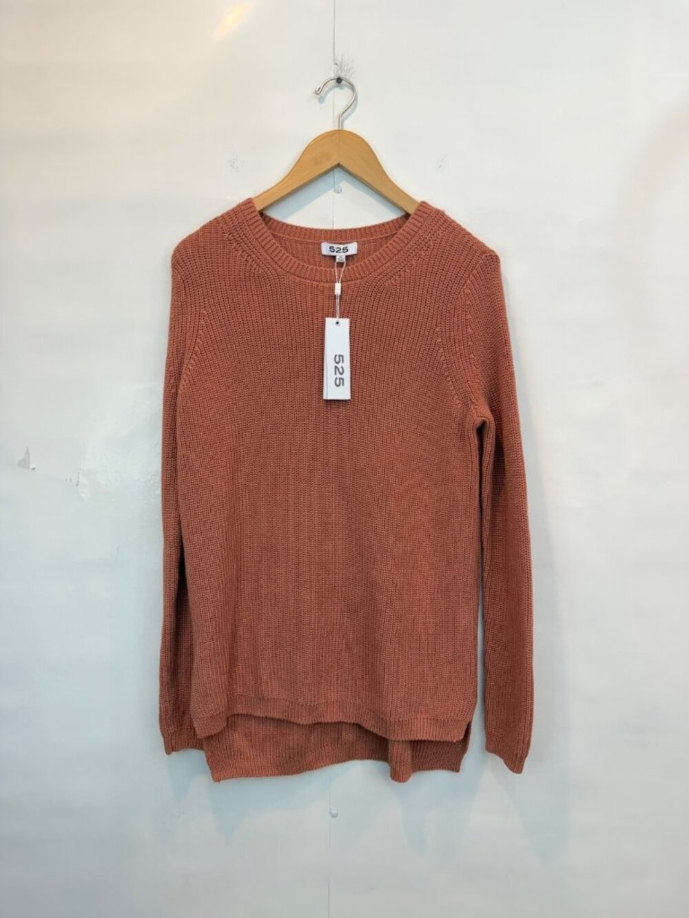 525 America Emma Crewneck Shaker Stitch Cotton Sweater Clay Orange Brown Size XS